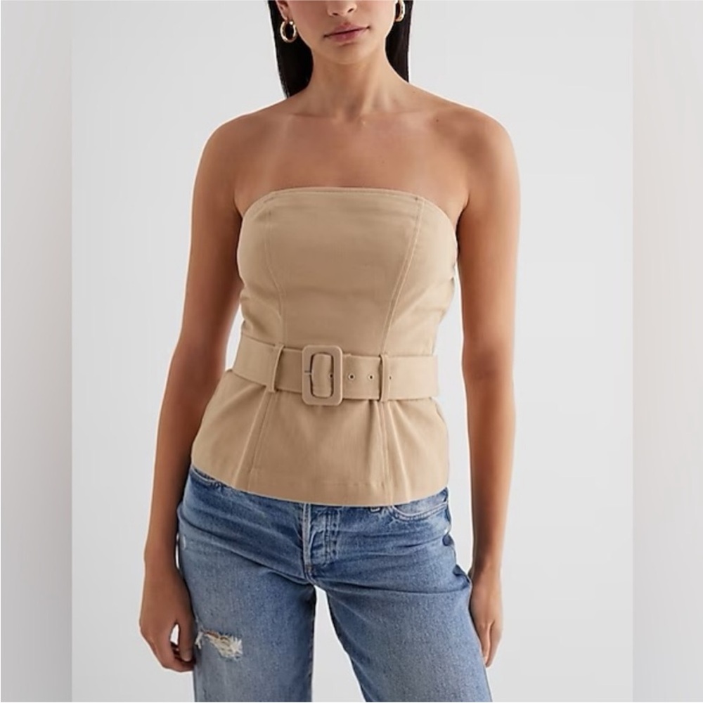 Strapless belted corset tube top